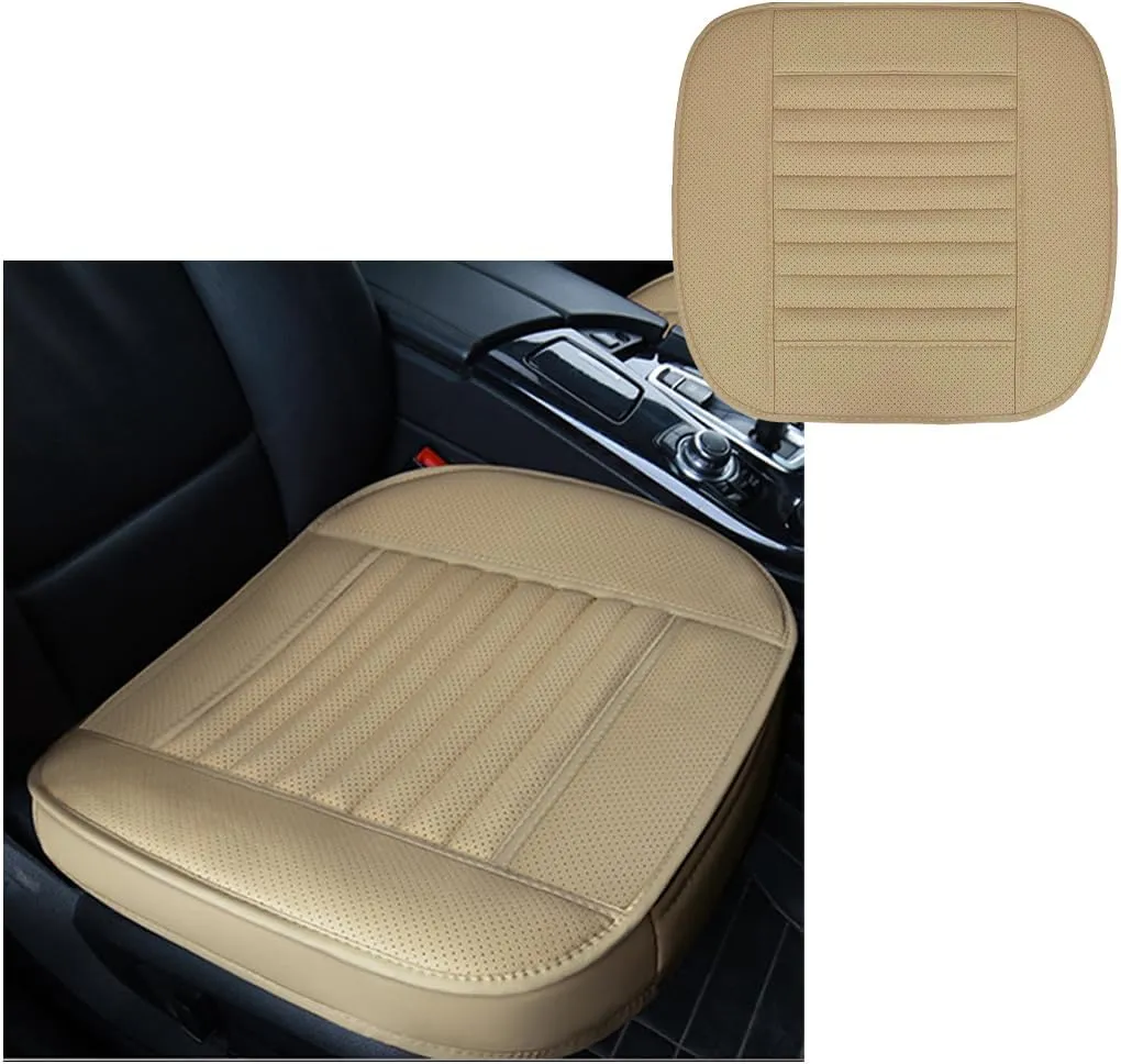 Car Front Bottom Seat Cover, PU Leather Full Wrap Bottom Seat Cushion with Storage Bag, Front Car Bottom Seat Pad Fits for 95% Vehicle, Universal Interior Car Accessories (Beige)