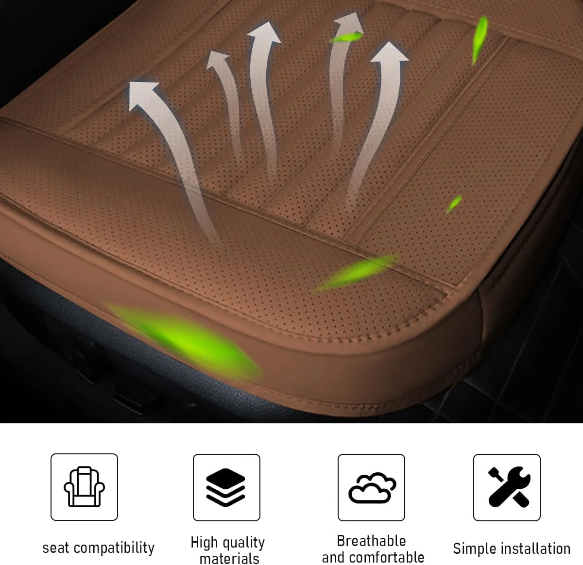 Car Front Bottom Seat Cover, PU Leather Full Wrap Bottom Seat Cushion with Storage Bag, Front Car Bottom Seat Pad Fits for 95% Vehicle, Universal Interior Car Accessories (Coffee)