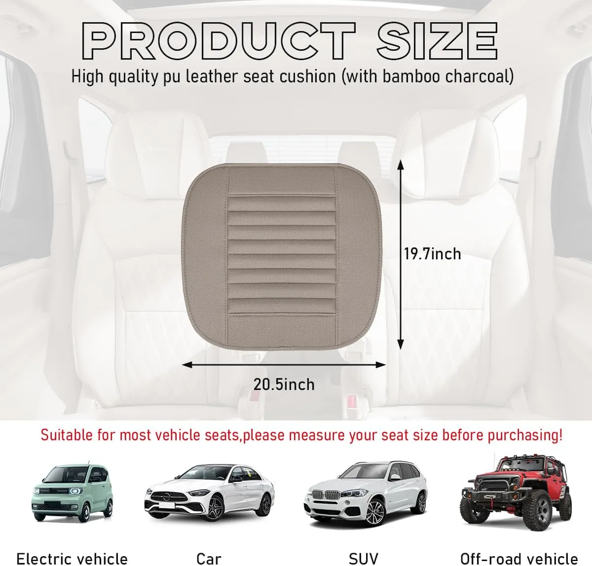 Car Front Bottom Seat Cover, PU Leather Full Wrap Bottom Seat Cushion with Storage Bag, Front Car Bottom Seat Pad Fits for 95% Vehicle, Universal Interior Car Accessories (Gray)