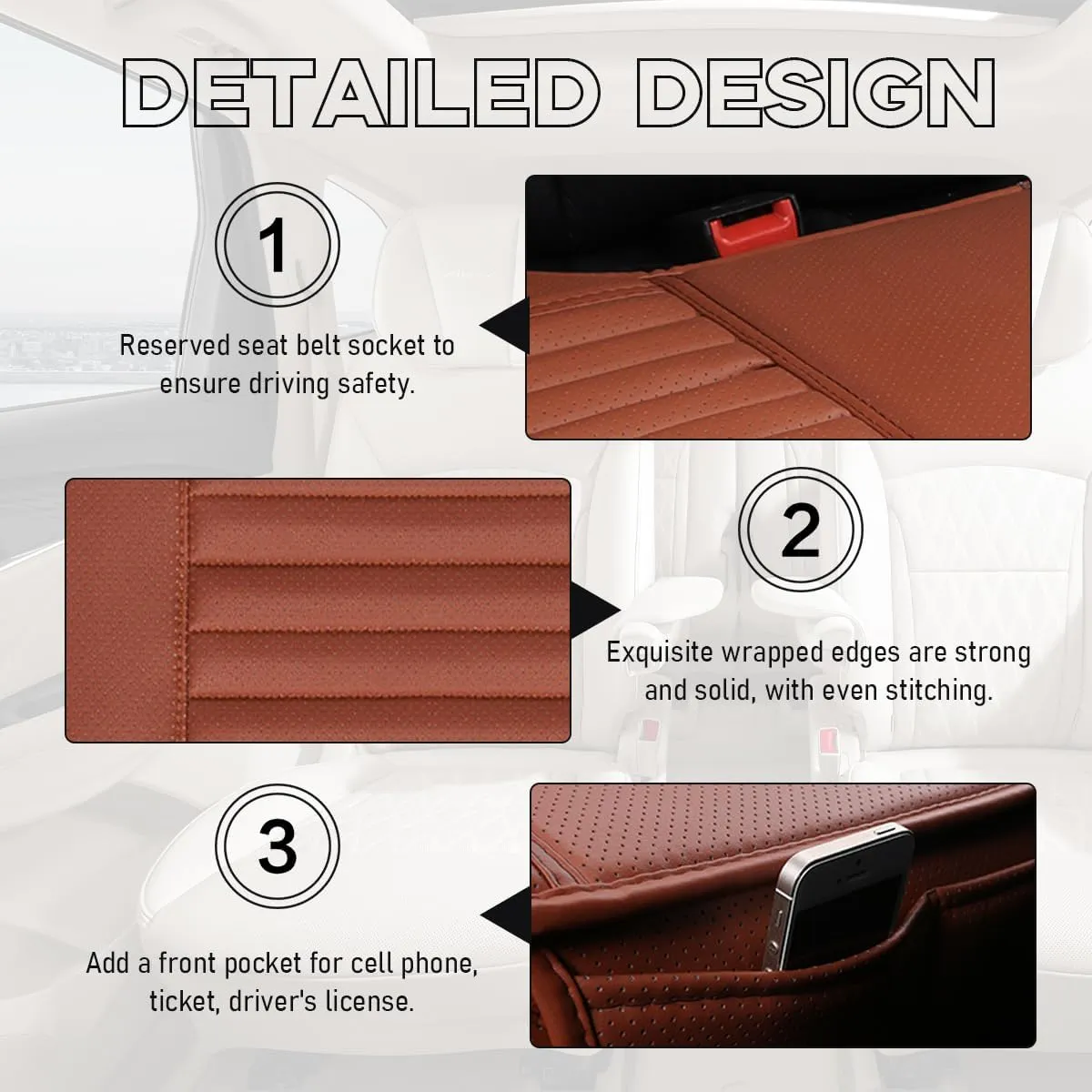 Car Front Bottom Seat Cover, PU Leather Full Wrap Bottom Seat Cushion with Storage Bag, Front Car Bottom Seat Pad Fits for 95% Vehicle, Universal Interior Car Accessories (Gray)