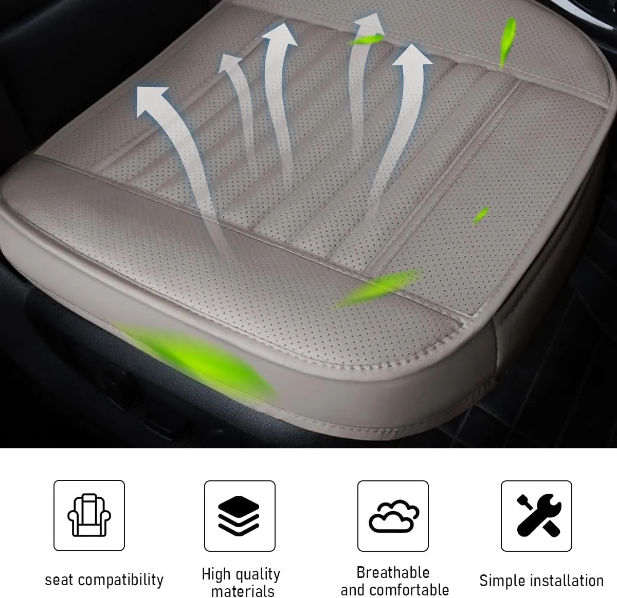 Car Front Bottom Seat Cover, PU Leather Full Wrap Bottom Seat Cushion with Storage Bag, Front Car Bottom Seat Pad Fits for 95% Vehicle, Universal Interior Car Accessories (Gray)