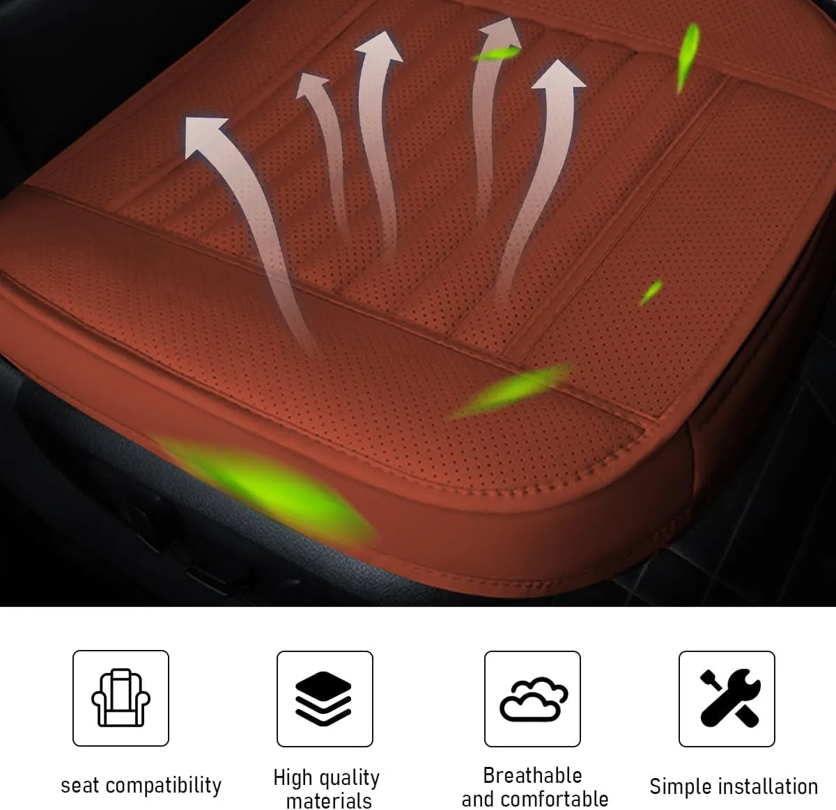 Car Front Bottom Seat Cover, PU Leather Full Wrap Bottom Seat Cushion with Storage Bag, Front Car Bottom Seat Pad Fits for 95% Vehicle, Universal Interior Car Accessories (Orange)