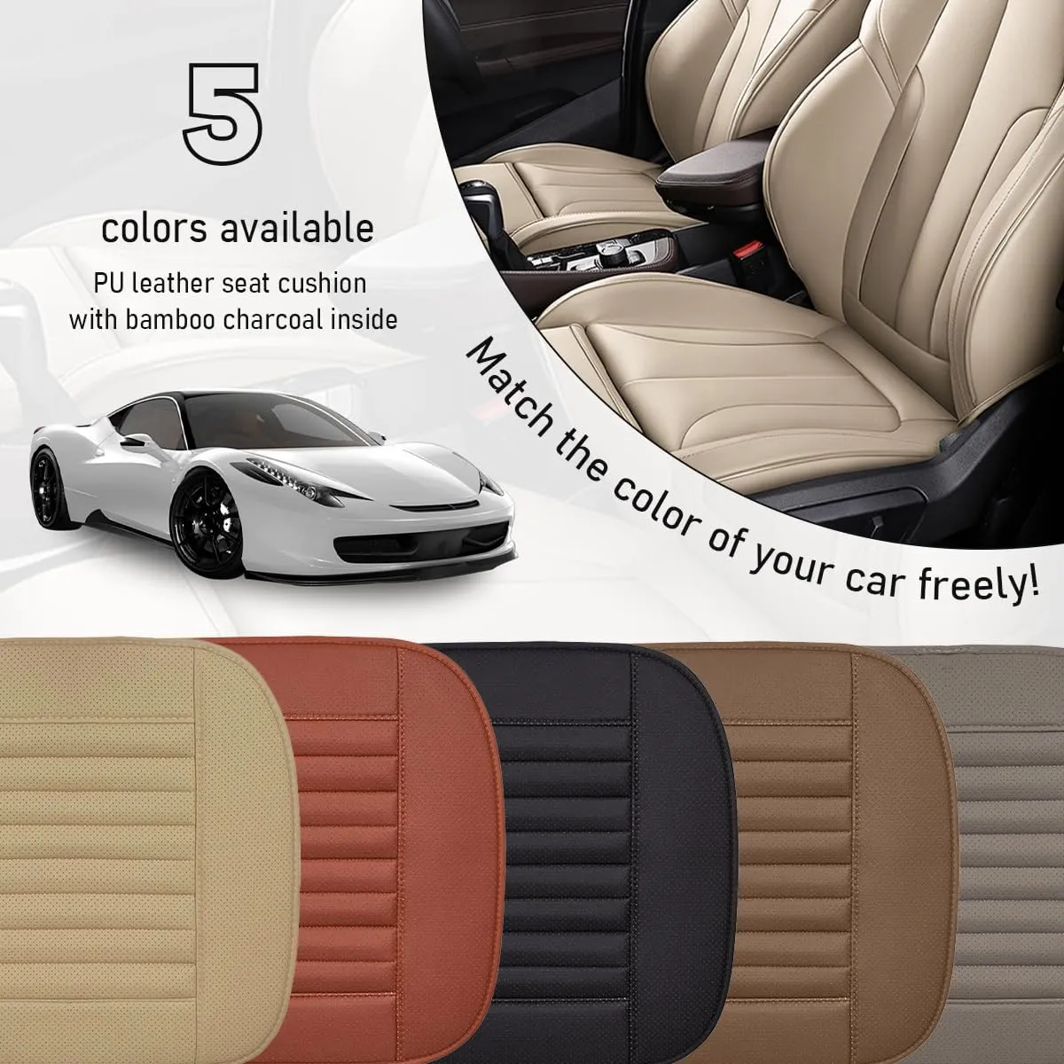 Car Front Bottom Seat Cover, PU Leather Full Wrap Bottom Seat Cushion with Storage Bag, Front Car Bottom Seat Pad Fits for 95% Vehicle, Universal Interior Car Accessories (Orange)