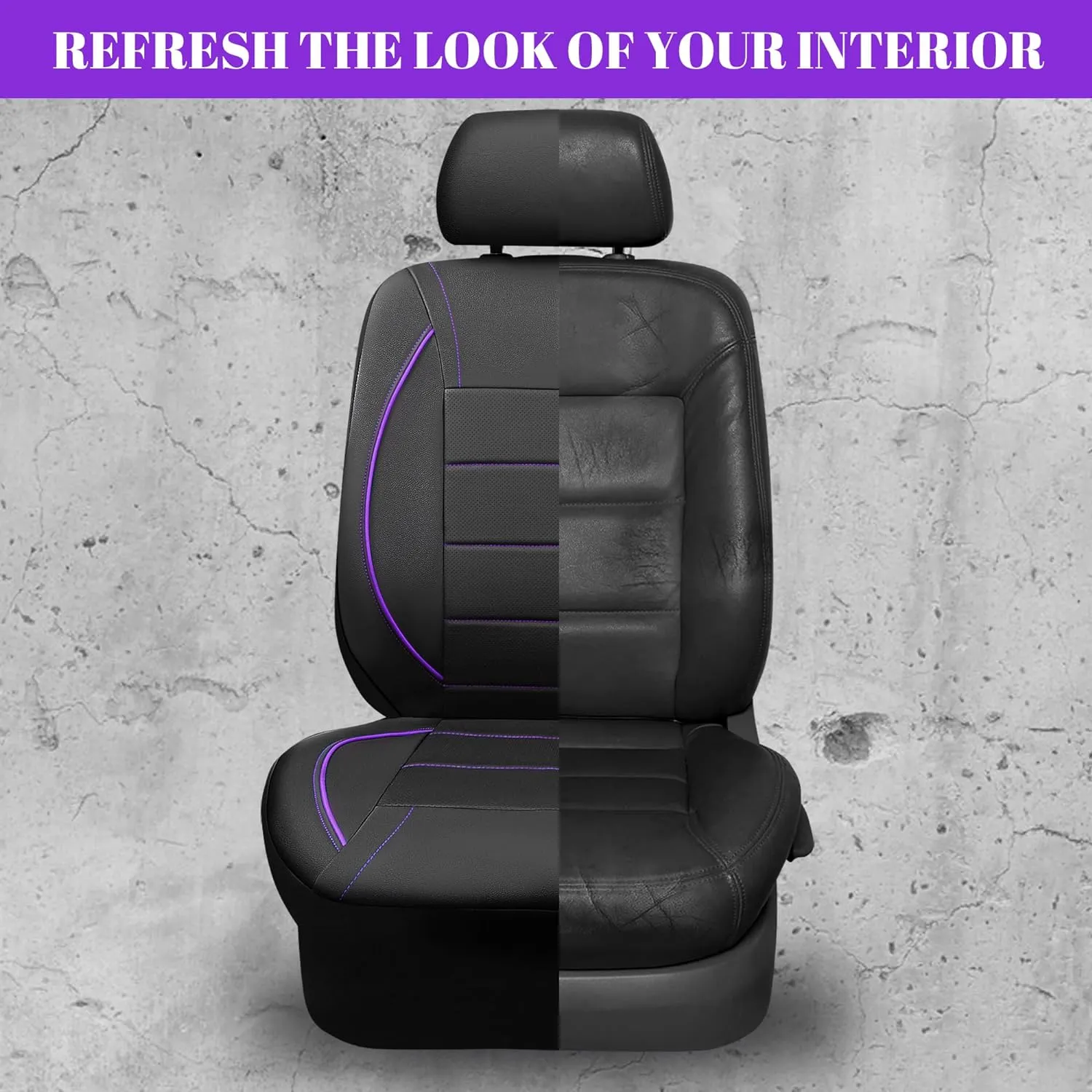 CAR PASS Universal FIT Piping Leather Two Front Seat Covers, Waterproof Faux Leather for SUV Sedan Van Truck, Airbag Compatible,Reserved Opening Holes for Headrest Covers(Black and Purple)