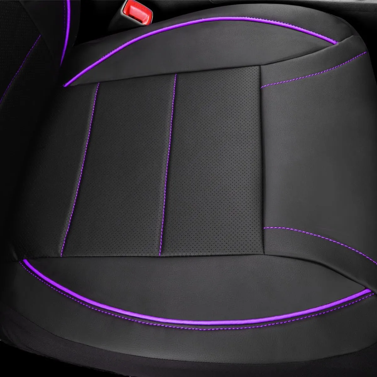 CAR PASS Universal FIT Piping Leather Two Front Seat Covers, Waterproof Faux Leather for SUV Sedan Van Truck, Airbag Compatible,Reserved Opening Holes for Headrest Covers(Black and Purple)