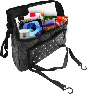 Car Purse Holder Between Seats, PU Leather Car Handbag Holder with Diamond Surface, Large Capacity Waterproof Car Net Pocket Handbag Holder for Car Organizer and Storage