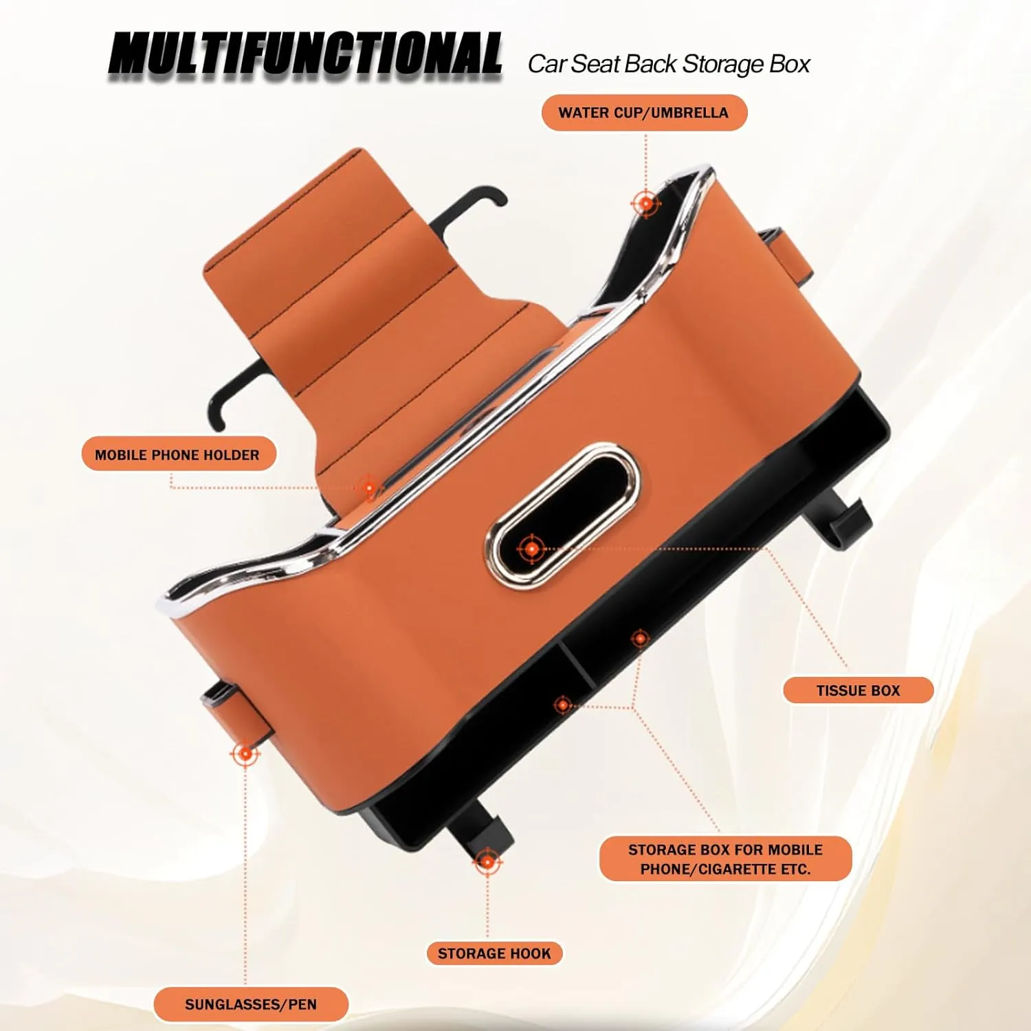 Car Seat Back Storage Box for Bentley Mulsanne Flying Spur Continental GT Bentayga, Seat Back Bag Car Seat Tissue Box and Storage Box with 2 Drink Cup Holder Car Storage Accessories,B