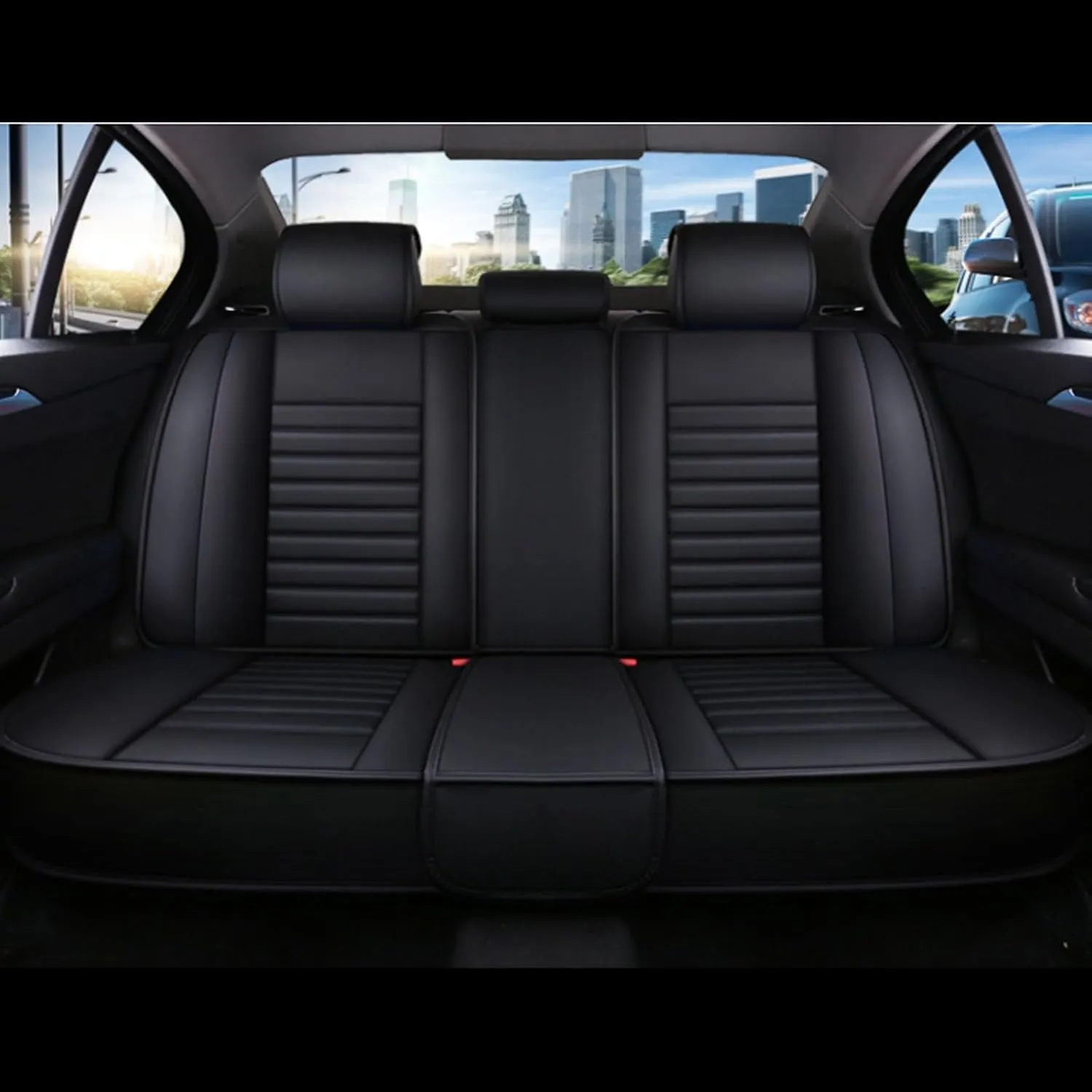 Car Seat Covers Full Set for Ligier JS50 2000-2024, Universal Fit 5 Breathable, Waterproof, Durable, with Anti - Slip Design Full Set (2 Front   Rear Bench)(Black)