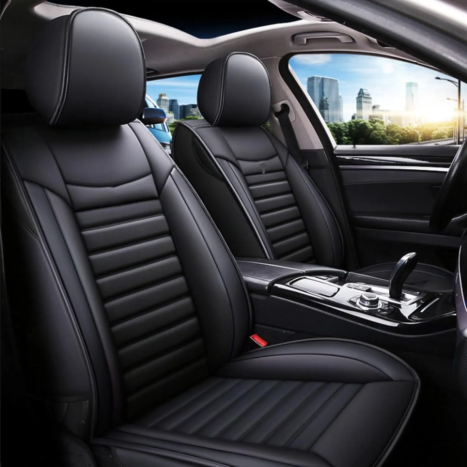 Car Seat Covers Full Set for Ligier JS50 2000-2024, Universal Fit 5 Breathable, Waterproof, Durable, with Anti - Slip Design Full Set (2 Front   Rear Bench)(Black)