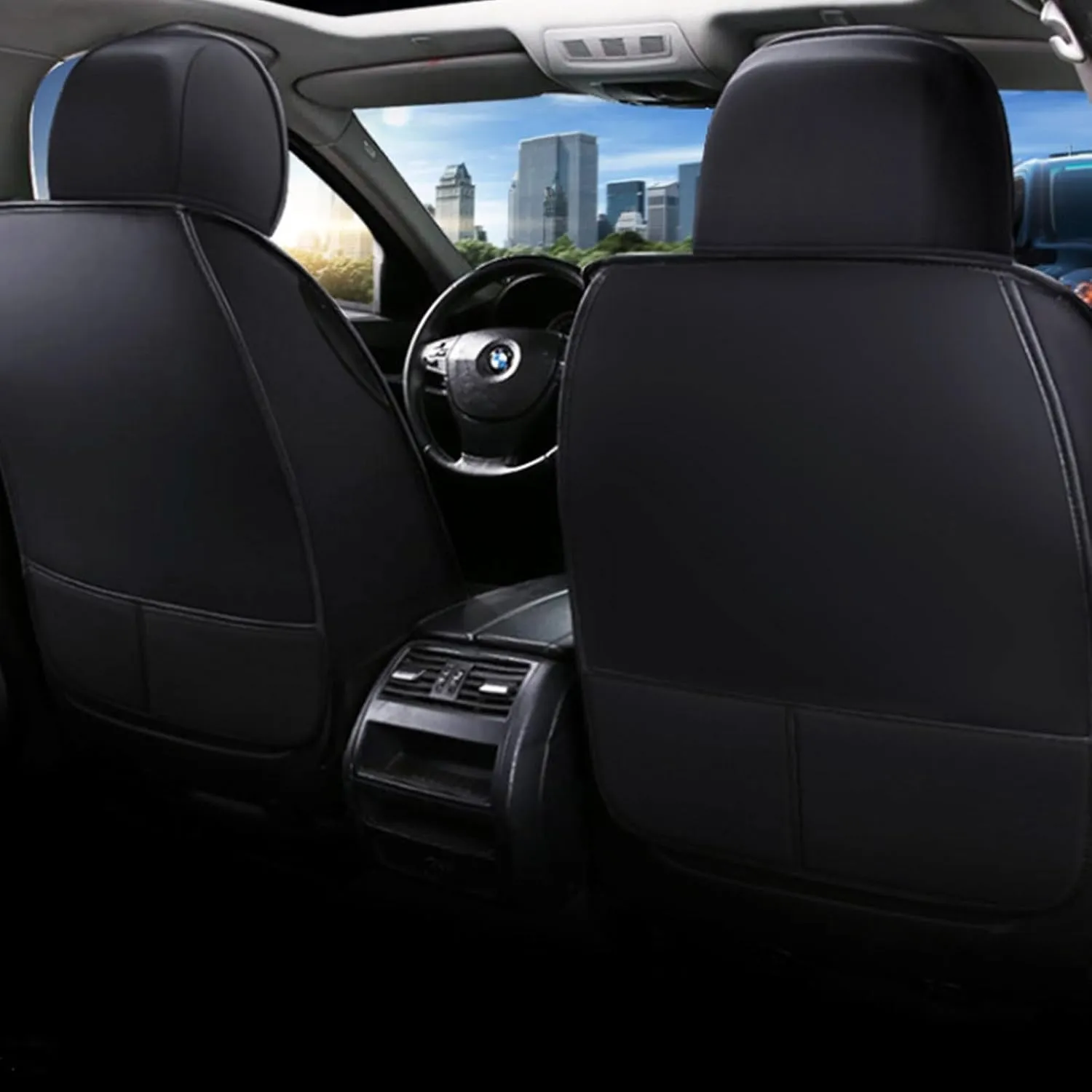 Car Seat Covers Full Set for Ligier JS50 2000-2024, Universal Fit 5 Breathable, Waterproof, Durable, with Anti - Slip Design Full Set (2 Front   Rear Bench)(Black)