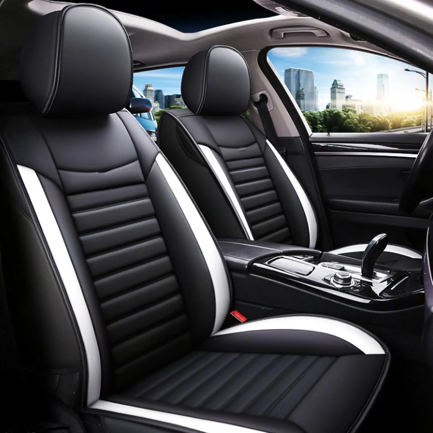 Car Seat Covers Full Set for Ligier JS50 2000-2024, Universal Fit 5 Breathable, Waterproof, Durable, with Anti - Slip Design Full Set (2 Front   Rear Bench)(White)