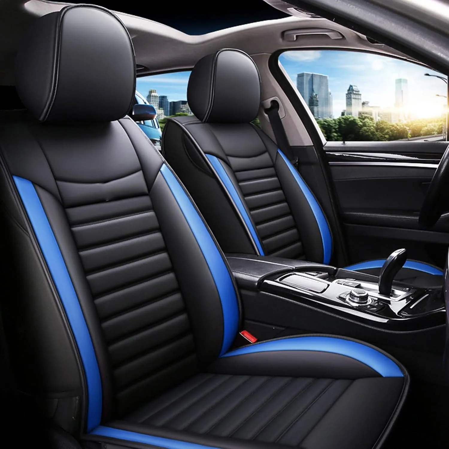 Car Seat Covers Full Set for Ligier JS50 2000-2024，Universal Fit 5 Breathable, Waterproof, Durable, with Anti - Slip Design Full Set (2 Front   Rear Bench)(Blue)