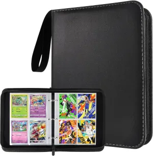 Card Binder 4-Pockets, 400 Pockets Card Holder with 50 Removable Sleeves, Trading Card Collector Zipper Album Holder, Black