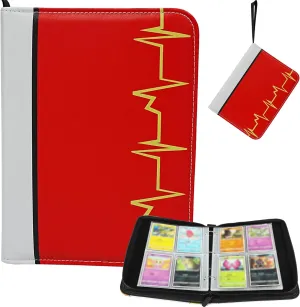 Card Binder 4-Pockets, 400 Pockets Card Holder with 50 Removable Sleeves, Trading Card Collector Zipper Album Holder, Red