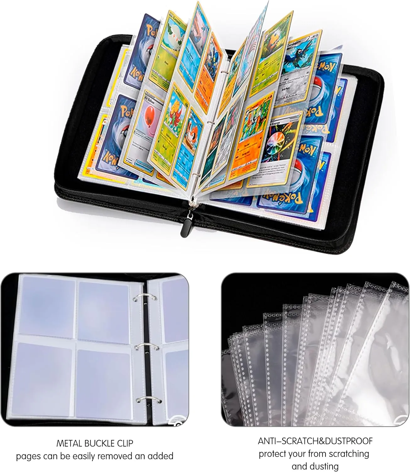 Card Binder for Trading Card Game - 4-Pocket Sleeves for Trading Card Game Binder and PCTG Binder, Holds 400  Cards-Includes 100 Extra Card Sleeves(Yellow)