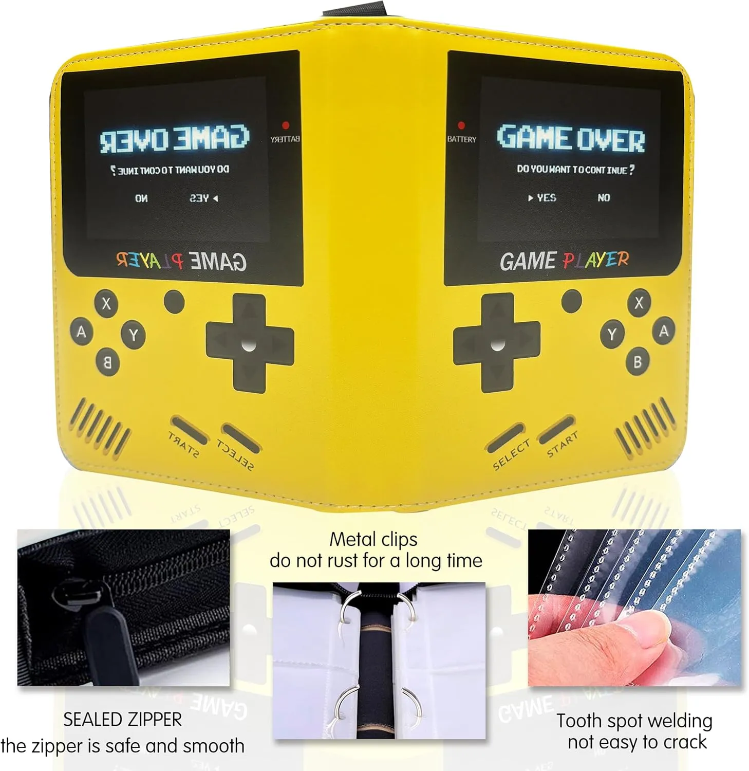Card Binder for Trading Card Game - 4-Pocket Sleeves for Trading Card Game Binder and PCTG Binder, Holds 400  Cards-Includes 100 Extra Card Sleeves(Yellow)