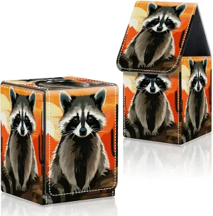 Card Deck Box for MTG Commander Trading Cards with Magnetic Closure,Premium Card Storage Box Case Cover for MTG TCG CCG Magic Cards,Cute Raccoon Cactus