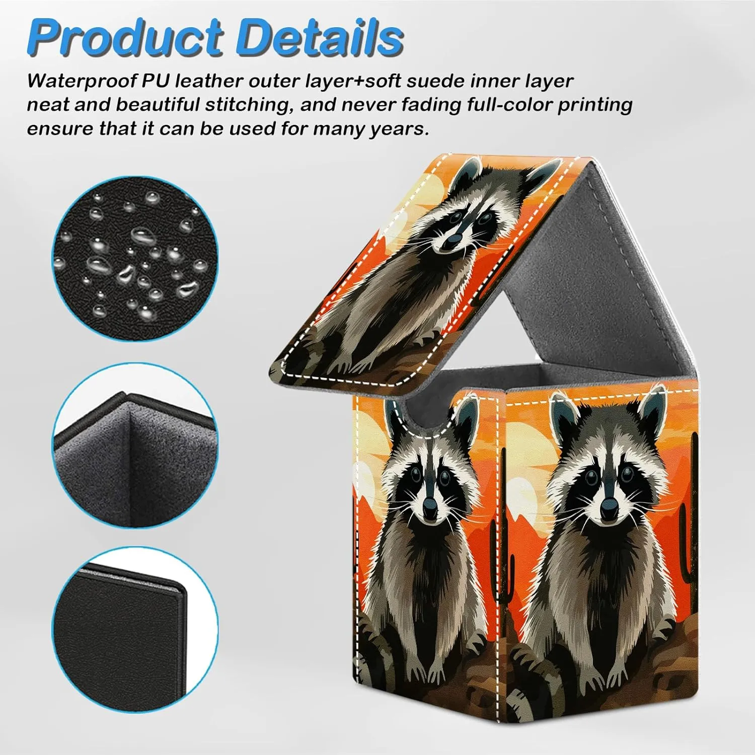 Card Deck Box for MTG Commander Trading Cards with Magnetic Closure,Premium Card Storage Box Case Cover for MTG TCG CCG Magic Cards,Cute Raccoon Cactus