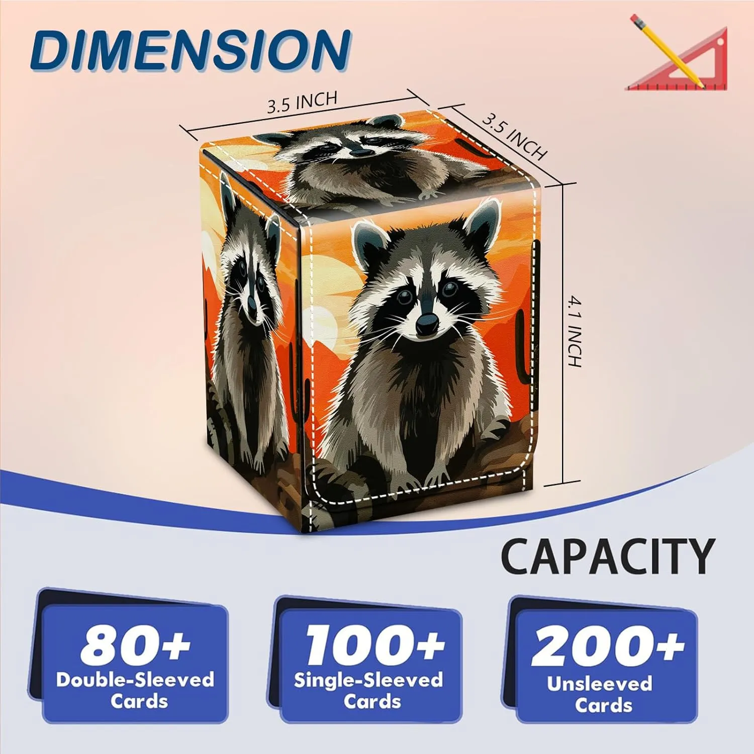 Card Deck Box for MTG Commander Trading Cards with Magnetic Closure,Premium Card Storage Box Case Cover for MTG TCG CCG Magic Cards,Cute Raccoon Cactus