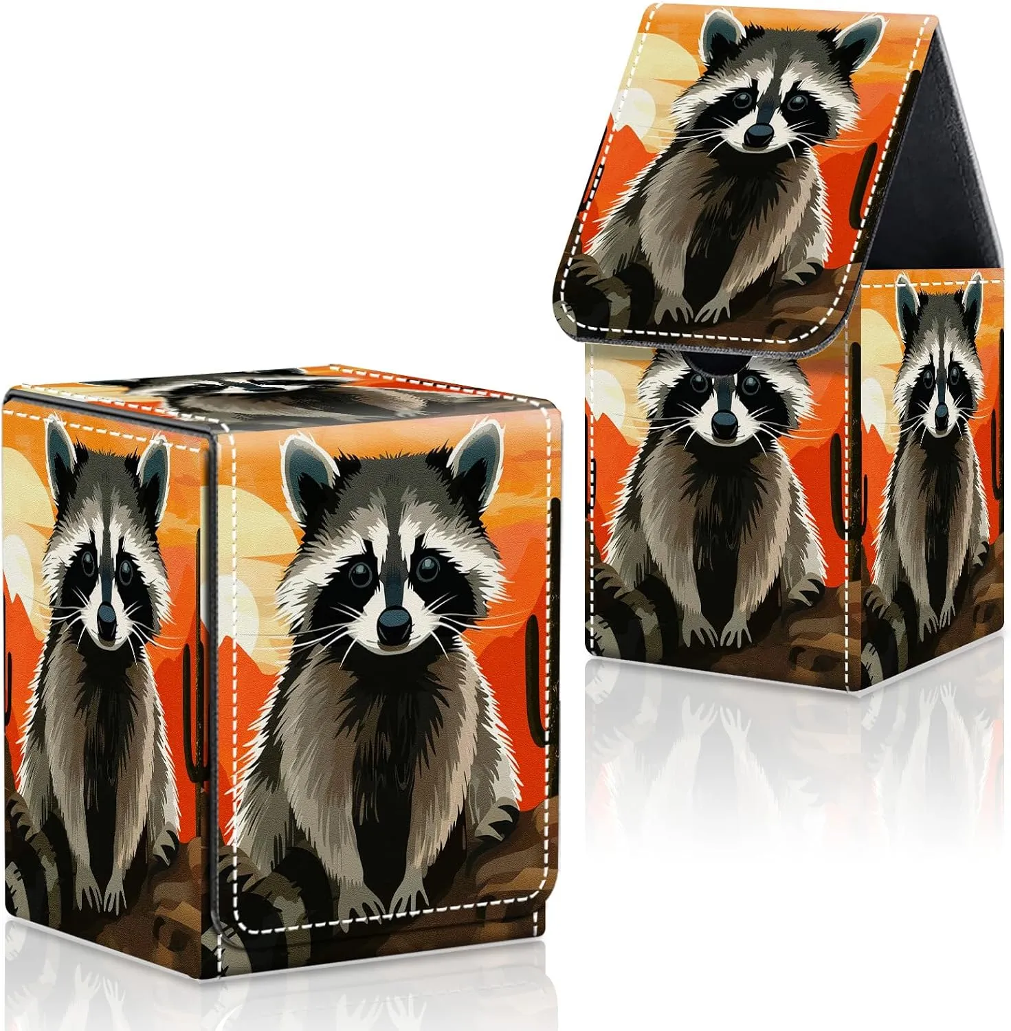Card Deck Box for MTG Commander Trading Cards with Magnetic Closure,Premium Card Storage Box Case Cover for MTG TCG CCG Magic Cards,Cute Raccoon Cactus