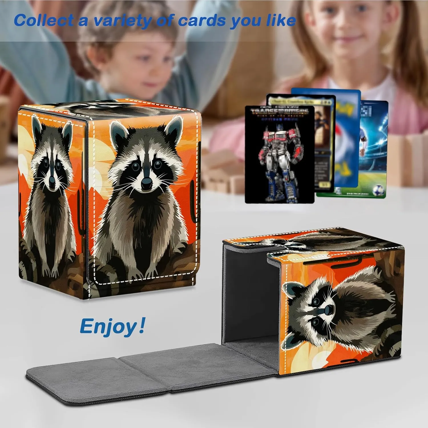 Card Deck Box for MTG Commander Trading Cards with Magnetic Closure,Premium Card Storage Box Case Cover for MTG TCG CCG Magic Cards,Cute Raccoon Cactus