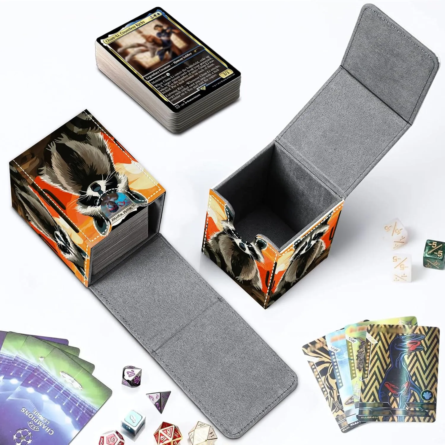 Card Deck Box for MTG Commander Trading Cards with Magnetic Closure,Premium Card Storage Box Case Cover for MTG TCG CCG Magic Cards,Cute Raccoon Cactus