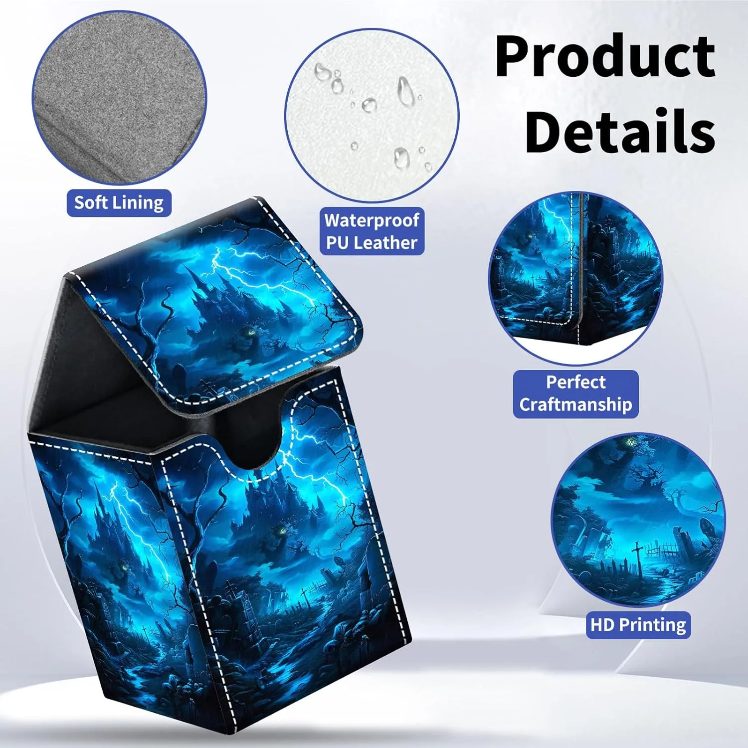 Card Deck Box for Trading Cards, MTG Deck Box Fits 100  Single Sleeved Cards, PU Leather Strong Magnet Card Deck Case Holder for Magic Commander TCG CCG, Dark Castle