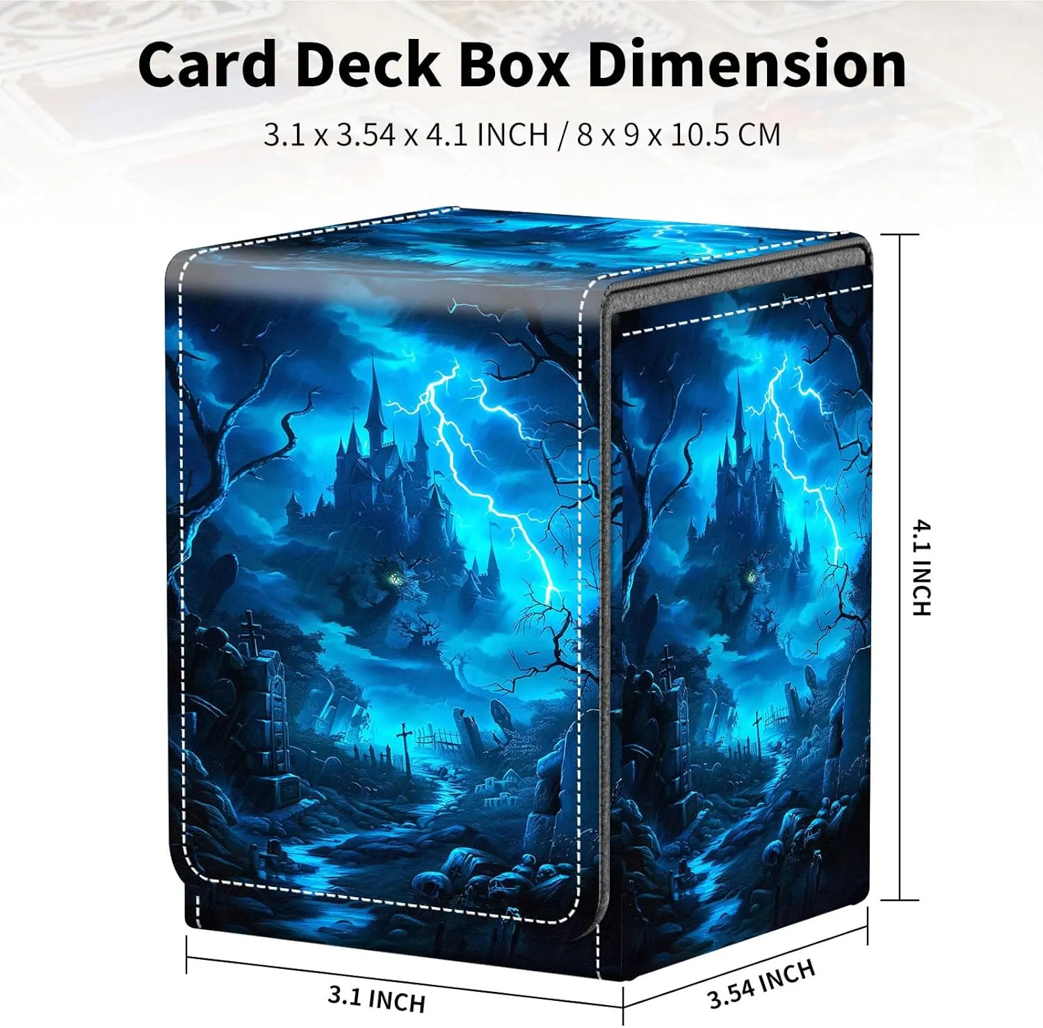 Card Deck Box for Trading Cards, MTG Deck Box Fits 100  Single Sleeved Cards, PU Leather Strong Magnet Card Deck Case Holder for Magic Commander TCG CCG, Dark Castle