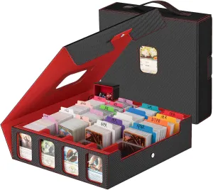 Card Storage Box 3200  MTG Deck Box with 30 Colorful Divider, Commander Trading Card Cases with Portable Handle & Viewing Windows Fits for MTG/TCG/Magic Cards (Black & Red)