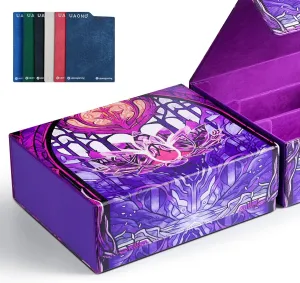 Card Storage Box for MTG, Trading Card Deck Box Holds 1800  with 6 Dividers, Leather Printing Magnetic Closure Storage Case Fits TCG CCG Sports (Violet, Lotus)