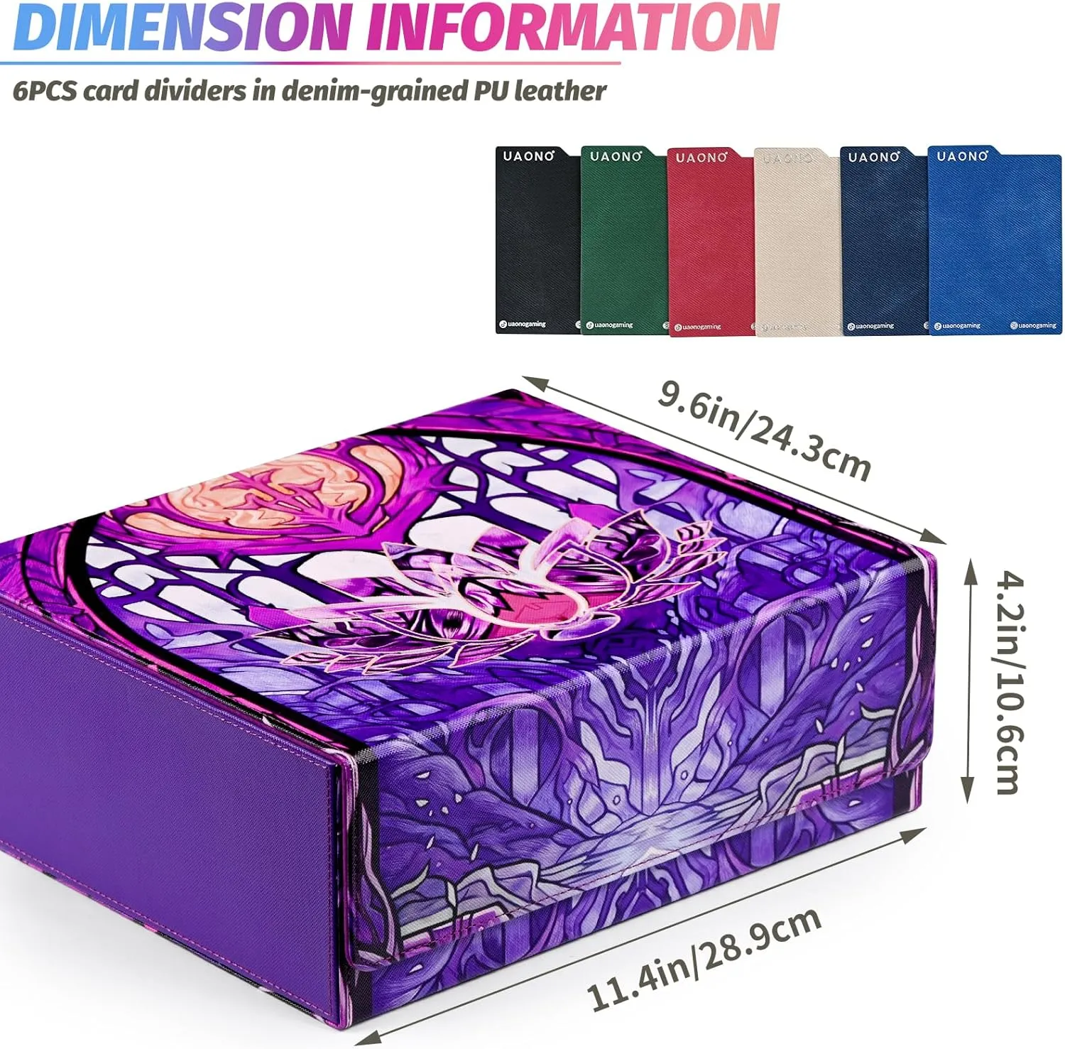 Card Storage Box for MTG, Trading Card Deck Box Holds 1800  with 6 Dividers, Leather Printing Magnetic Closure Storage Case Fits TCG CCG Sports (Violet, Lotus)