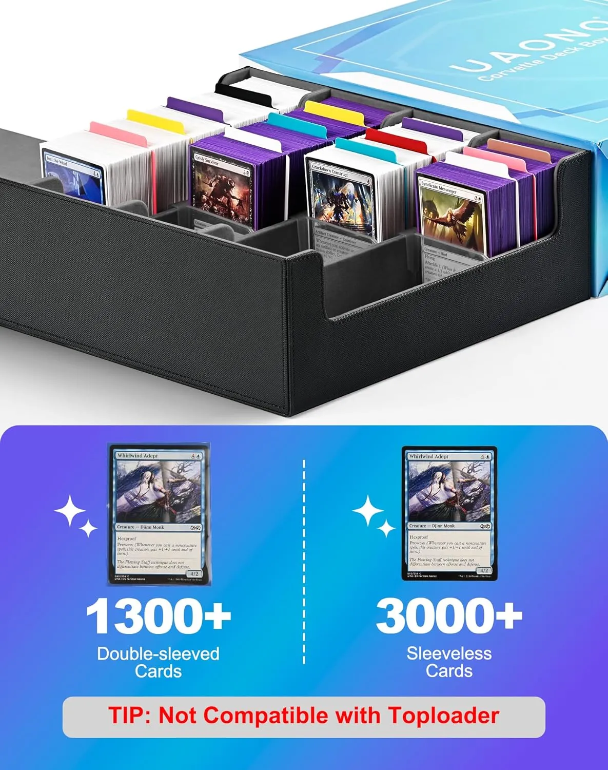 Card Storage Box for Trading Cards, 2400  MTG Commander Deck Box With 24pcs Colorful Divider, Card Case Fits for Magic TCG PTCG Game Cards(Black&Gray)