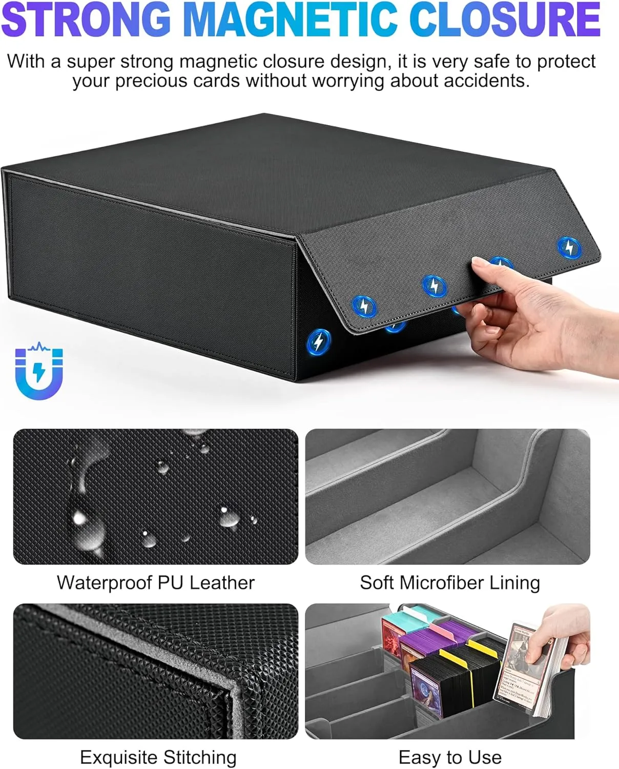Card Storage Box for Trading Cards, 2400  MTG Commander Deck Box With 24pcs Colorful Divider, Card Case Fits for Magic TCG PTCG Game Cards(Black&Gray)