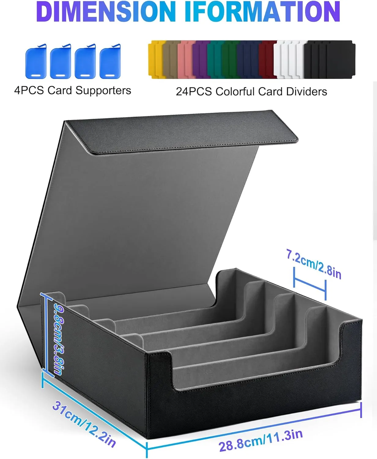 Card Storage Box for Trading Cards, 2400  MTG Commander Deck Box With 24pcs Colorful Divider, Card Case Fits for Magic TCG PTCG Game Cards(Black&Gray)