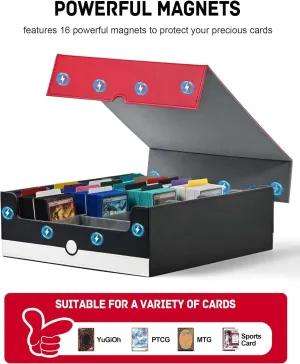 Card Storage Box For Trading Cards With Dedicated Supporters,3000  Mtg Deck Box With 24 Colorful Divider Tabs,Trading Card Storage Fits For TCG Game (RED-WHITE)
