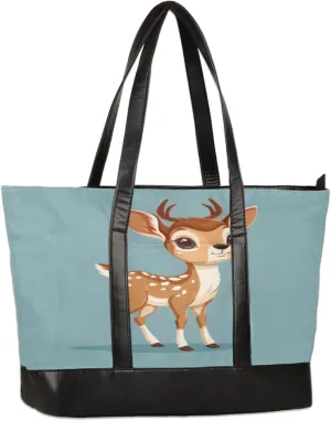 Cartoon Deer Laptop Tote Bag for Women Lightweight Work Purse with Multiple Compartments Fits 13-15.6 Inch Laptop Tablet Shoulder Bag for Office Travel Daily Use