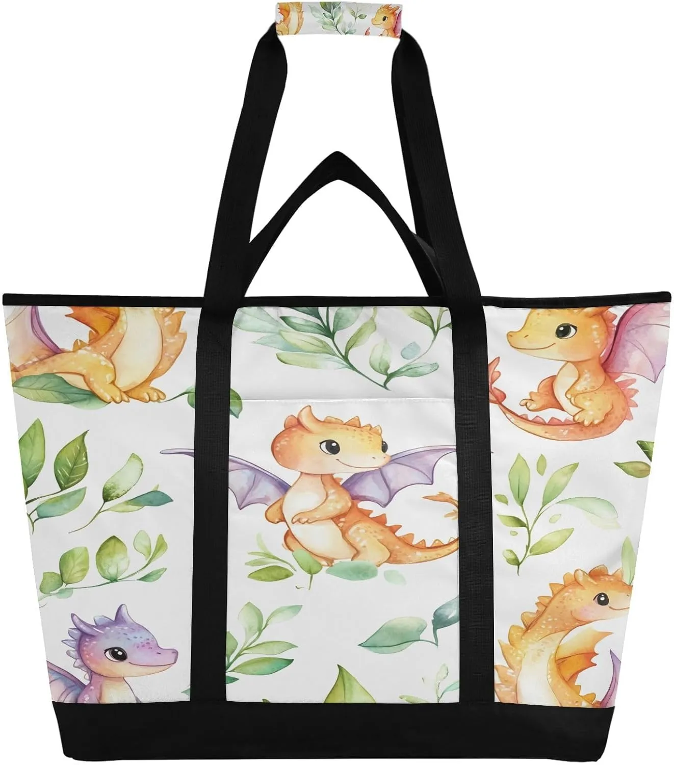 Cartoon Dinosaur Reusable Insulated Lunchbox Cooler Bag, Leakproof Kitchen Grocery Bag Collapsible Portable Cooler Tote Bag for Picnic, Camping, Office, Travel