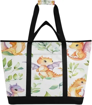 Cartoon Dinosaur Reusable Insulated Lunchbox Cooler Bag, Leakproof Kitchen Grocery Bag Collapsible Portable Cooler Tote Bag for Picnic, Camping, Office, Travel