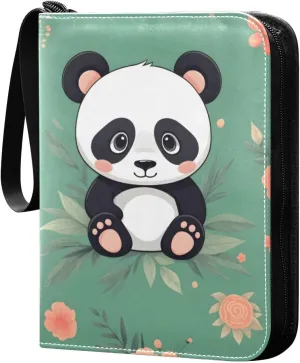 Cartoon Panda Card Binder 4 Pocket Trading Card Album Fits 400 Sports/Game Cards, PU Cover 3 Ring Card Collection with 50 Removable Sleeves