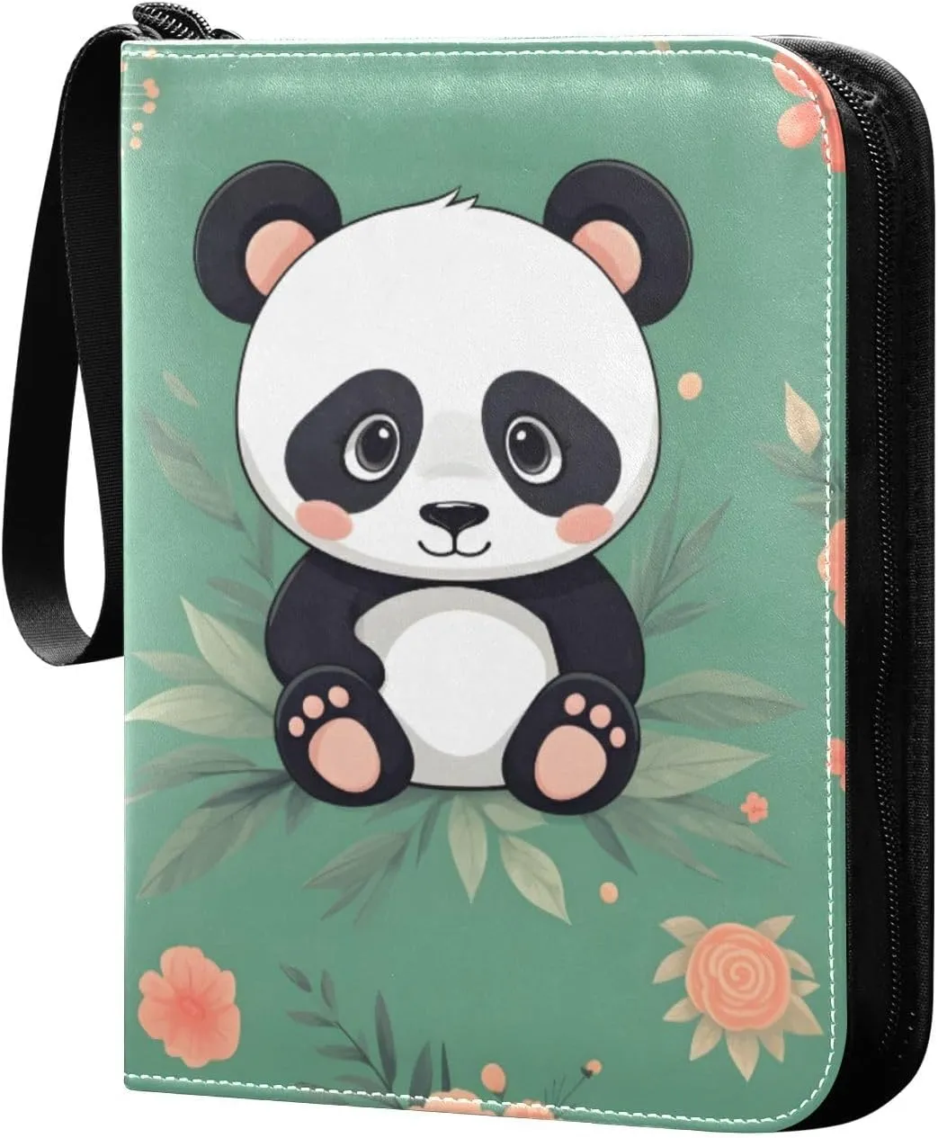 Cartoon Panda Card Binder 4 Pocket Trading Card Album Fits 400 Sports/Game Cards, PU Cover 3 Ring Card Collection with 50 Removable Sleeves