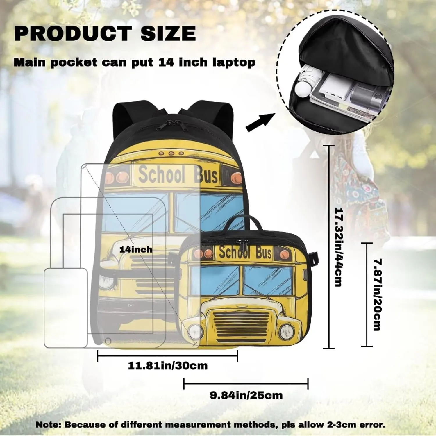 Cartoon School Bus Backpack and Lunch Box Set for Kids Boys Cars Themed Bookbag for Girls 1ST Grade Cute Printed Laptop Shoulder Bag Set of 2