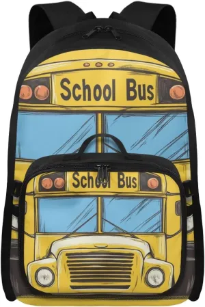 Cartoon School Bus Backpack and Lunch Box Set for Kids Boys Cars Themed Bookbag for Girls 1ST Grade Cute Printed Laptop Shoulder Bag Set of 2