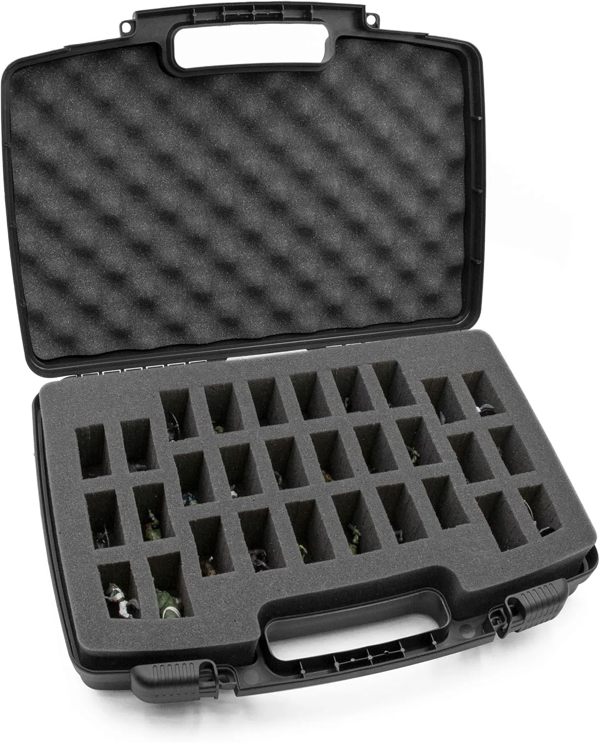CASEMATIX Hard Shell Miniature Storage Travel Case - 30 Figurine Miniature Organizer and Miniatures Carrying Case with Foam Compatible with Roleplaying Minis