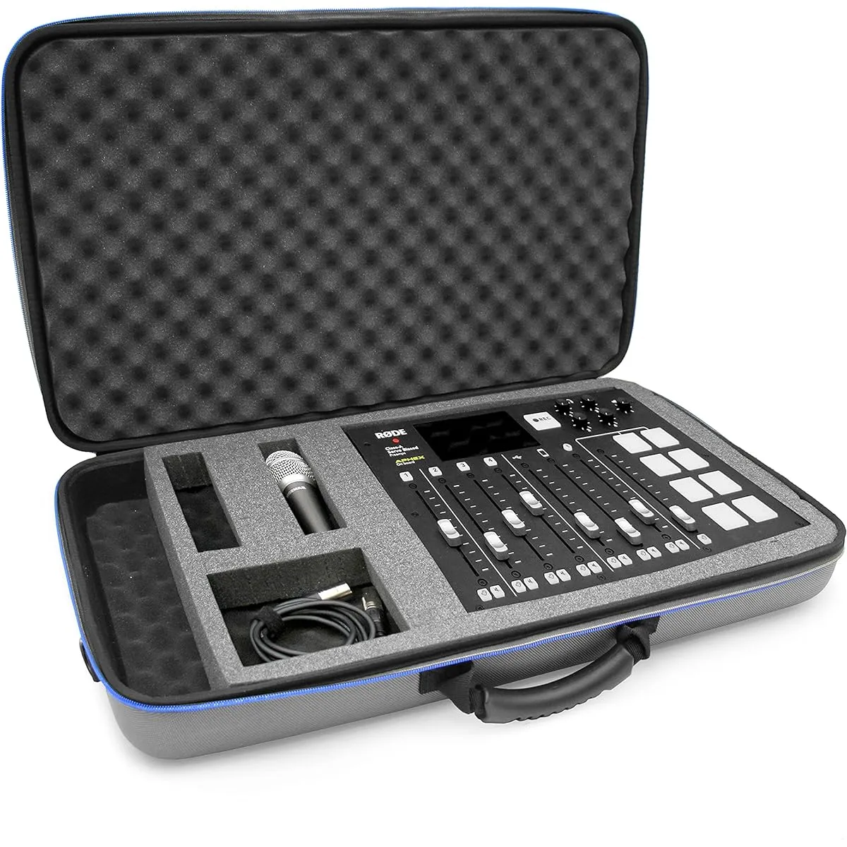 CASEMATIX Studio Mixer Case for Rode RODECaster Pro Podcast Production Studio/Podcasting Microphone/Accessories, Carry Strap and Handle Included, Case Only, Gray, Modern.