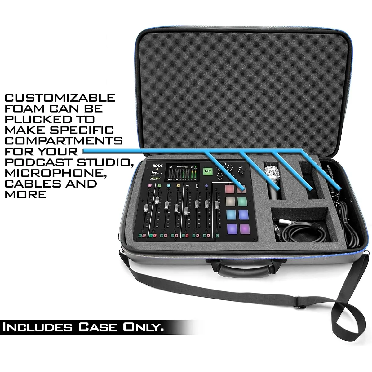 CASEMATIX Studio Mixer Case for Rode RODECaster Pro Podcast Production Studio/Podcasting Microphone/Accessories, Carry Strap and Handle Included, Case Only, Gray, Modern.