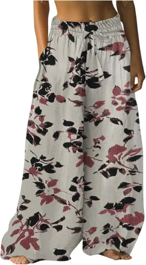 Casual Summer Dresses for Women 2025,Womens Wide Leg Pants Baggy Floral Sun Dresses Pants High Waisted Boho Trousers