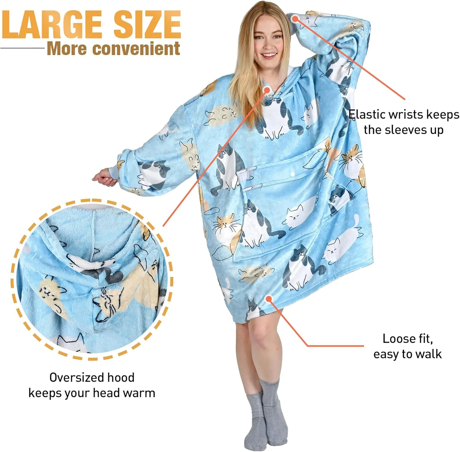 Catalonia Oversized Blanket Hoodie Sweatshirt, Fleece Pullover with Large Front Pocket, for Adults Men Women