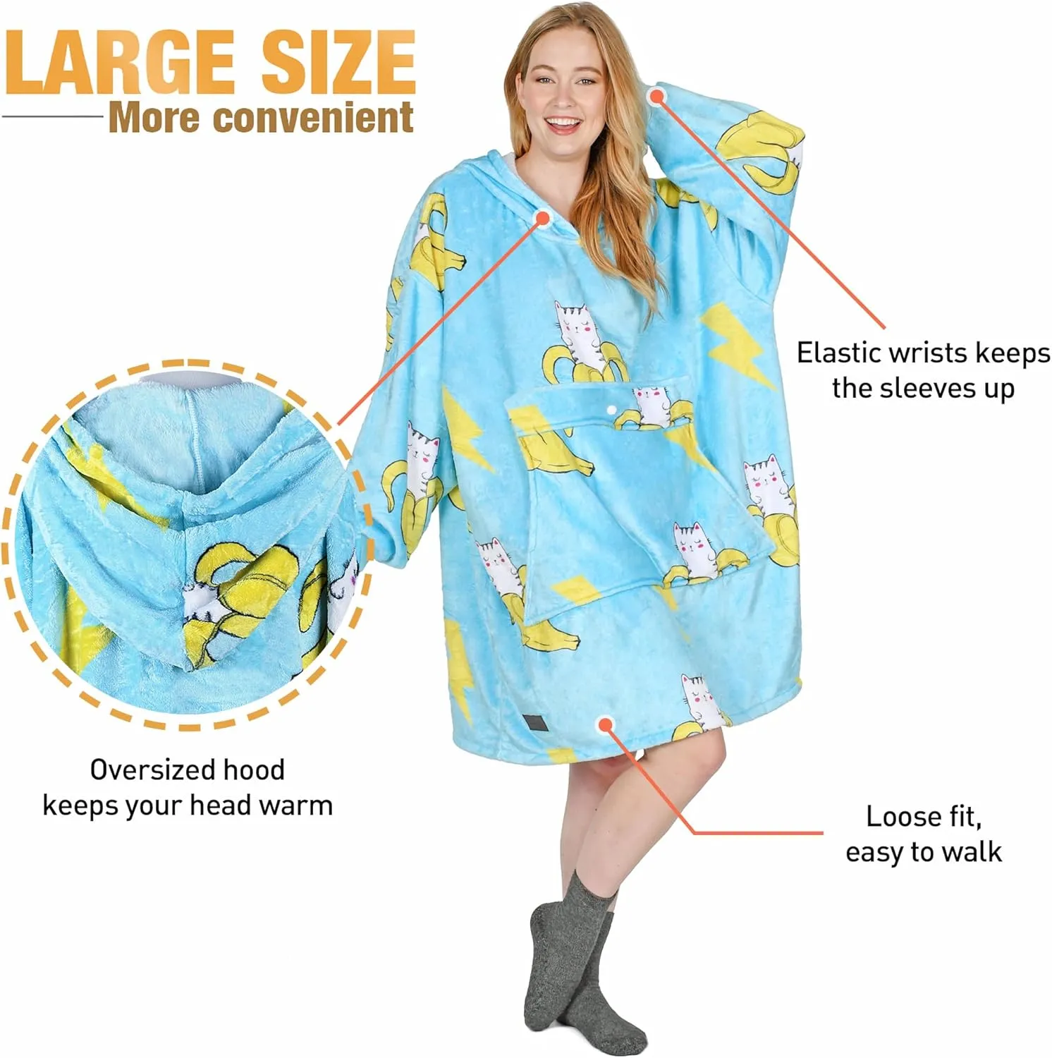Catalonia Oversized Blanket Hoodie Sweatshirt, Fleece Pullover with Large Front Pocket, for Adults Men Women