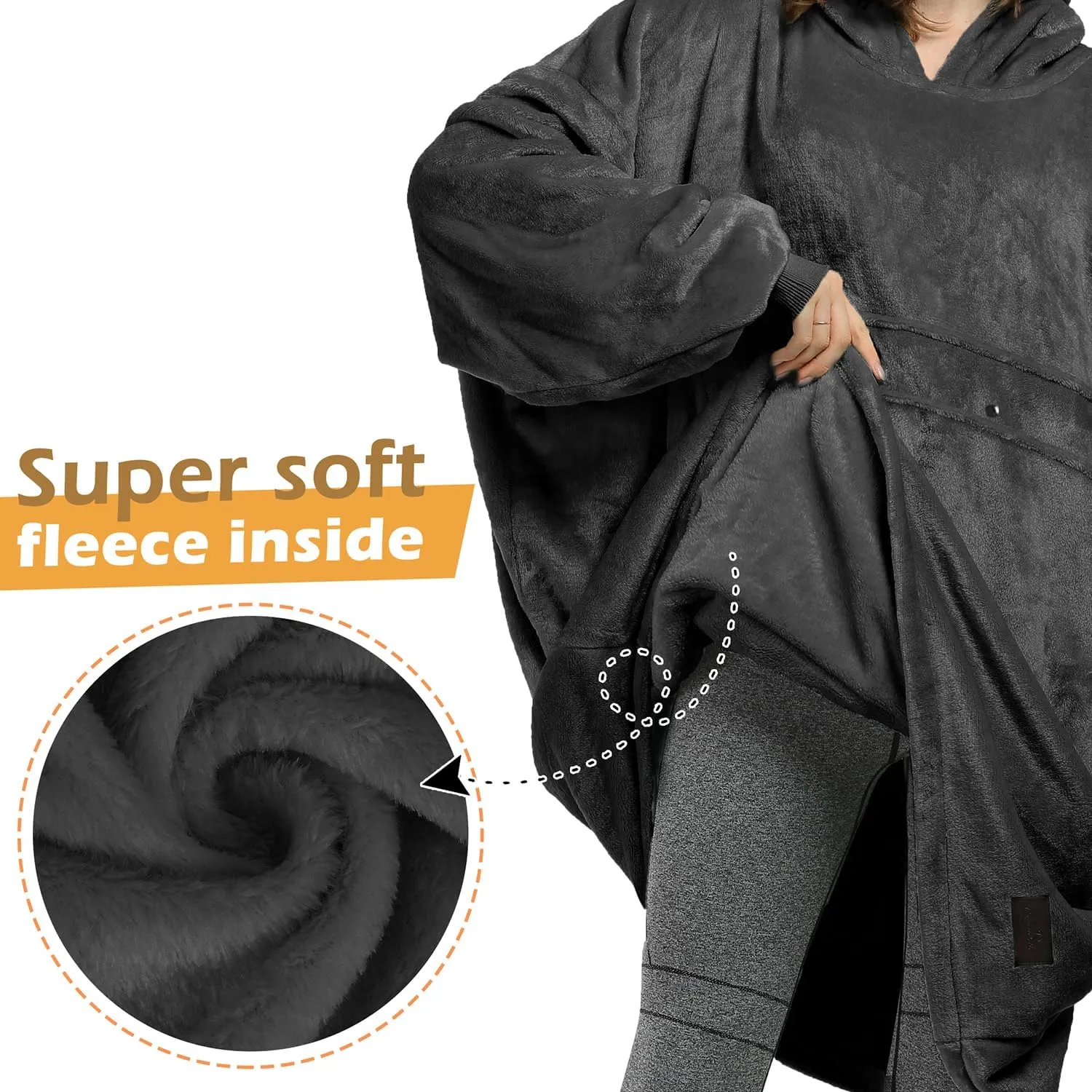 Catalonia Oversized Blanket Hoodie Sweatshirt, Fleece Pullover with Large Front Pocket, for Adults Men Women