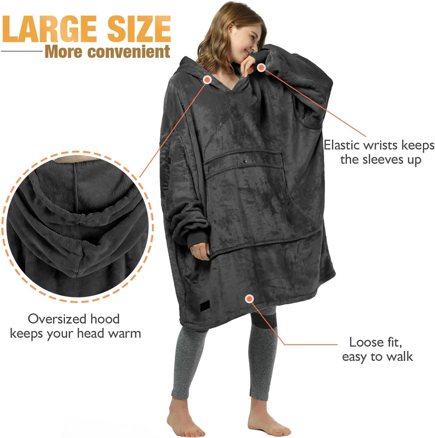 Catalonia Oversized Blanket Hoodie Sweatshirt, Fleece Pullover with Large Front Pocket, for Adults Men Women